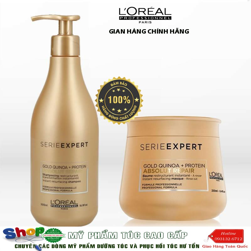 [L'oreal-chính hãng] Dầu gội phục hồi tóc L'oreal Serie Expert Absolut Repair Gold Quinoa+Protein shampoo 500ml