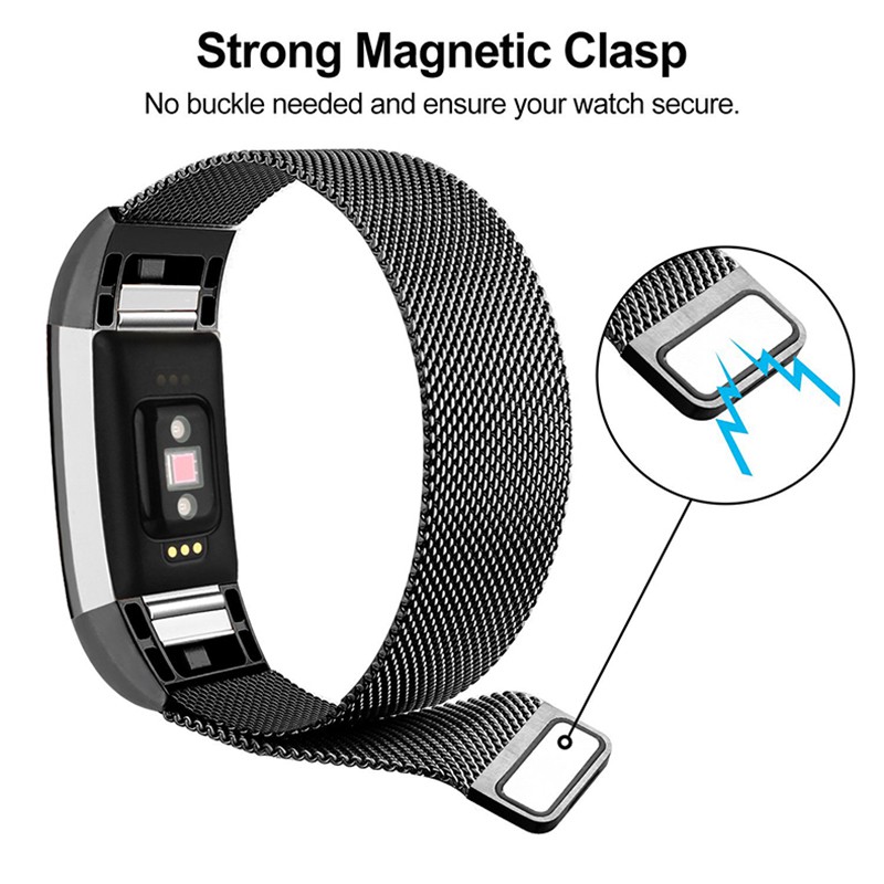 Dây đeo kim loại Milanese Loop cho Fitbit Charge 2 Fitbit Charge 3 Thép không gỉ Vòng đeo tay thay thế dây đeo