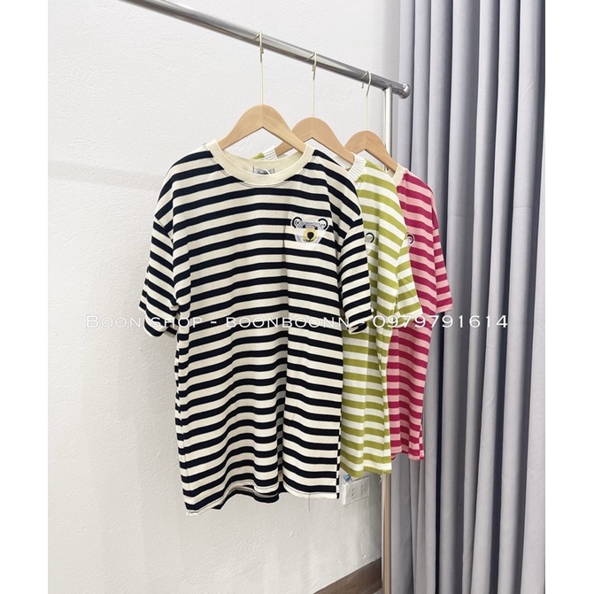 ÁO PHÔNG THÊU GẤU KẺ NGANG FROM RỘNG MS14882