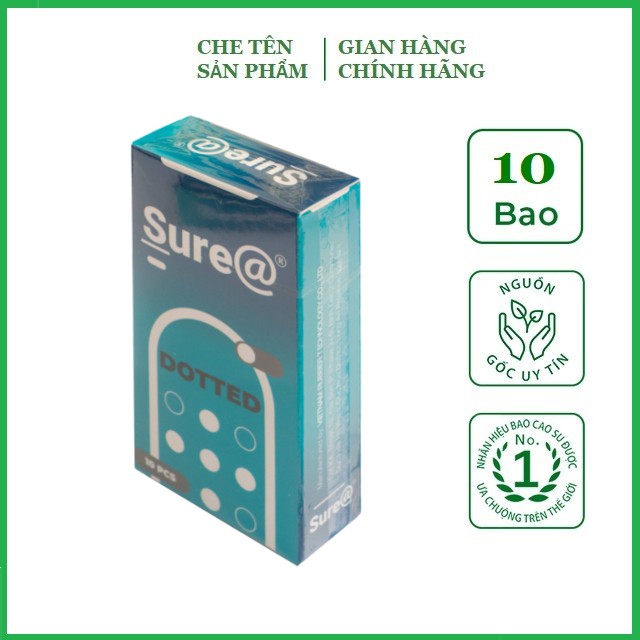 Bao Cao Su Gân Gai Tăng Khoái Cảm Sure Dotted - hộp 10 bao