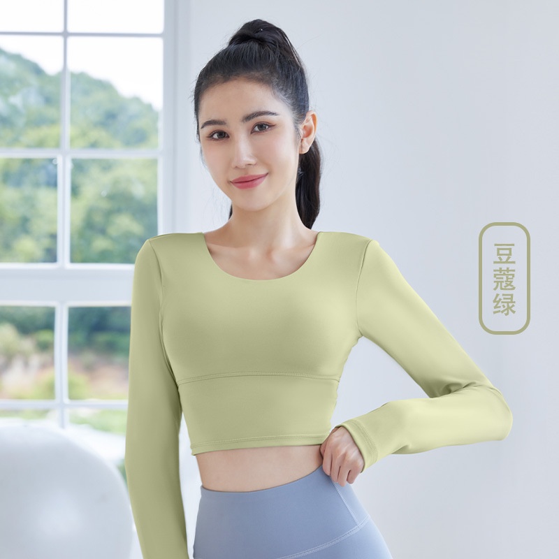 Áo Thun Thể Thao Tay Dài Có Mút Đệm Ngực Dây Chéo Lưng Thoáng Khí Tập Yoga