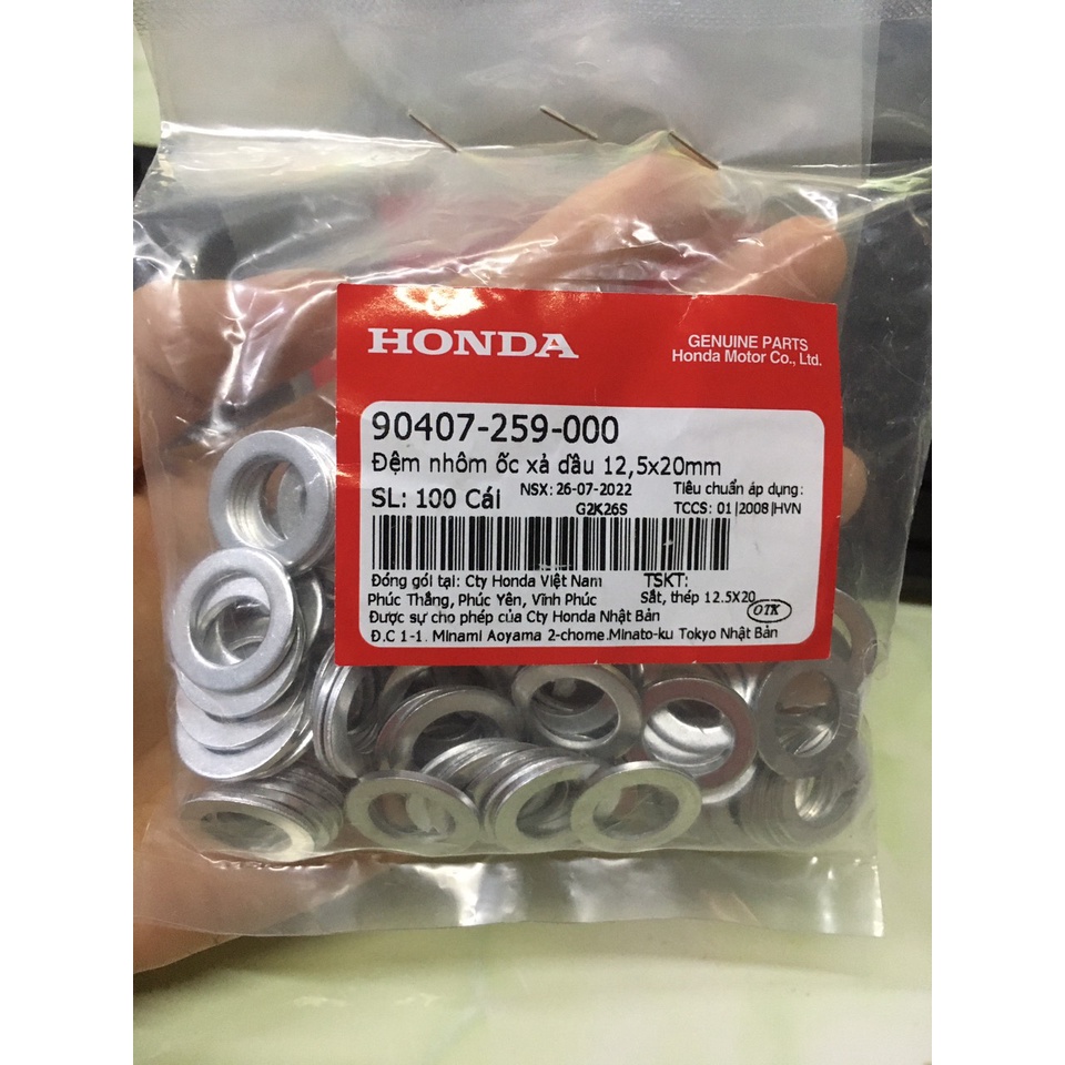 Long đen, Đệm nhôm ốc xả dầu 12.5x20mm  xe ga xe số Honda chính hãng