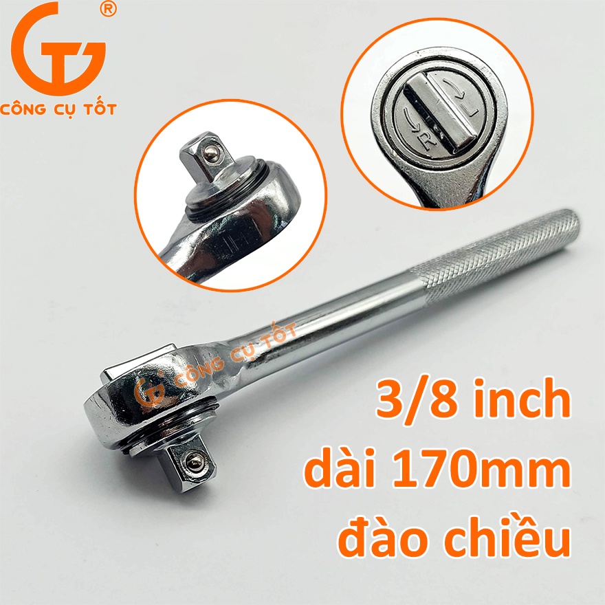 Tay vặn tự động đảo chiều 3/8&quot; 24 răng dài 170mm cán thép sần