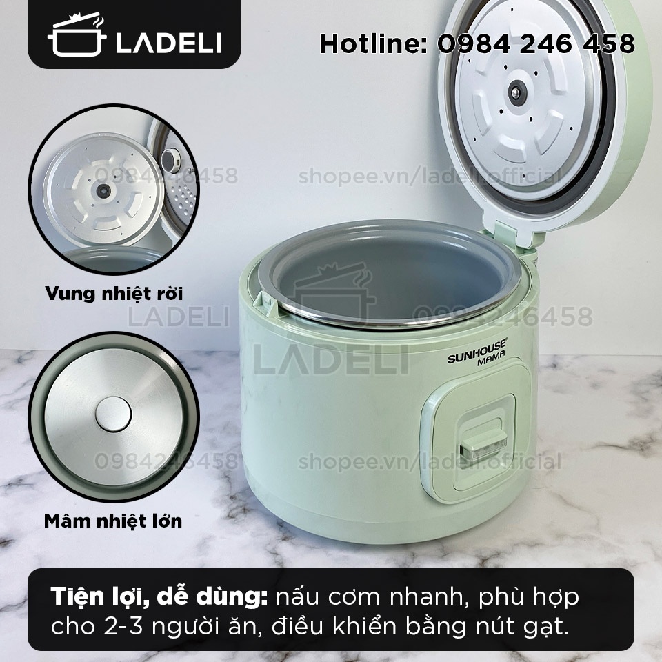 [Mã ELHADEV giảm 4% đơn 300K] Nồi cơm điện 1.2L SUNHOUSE MAMA SHD8265B lòng nồi dày