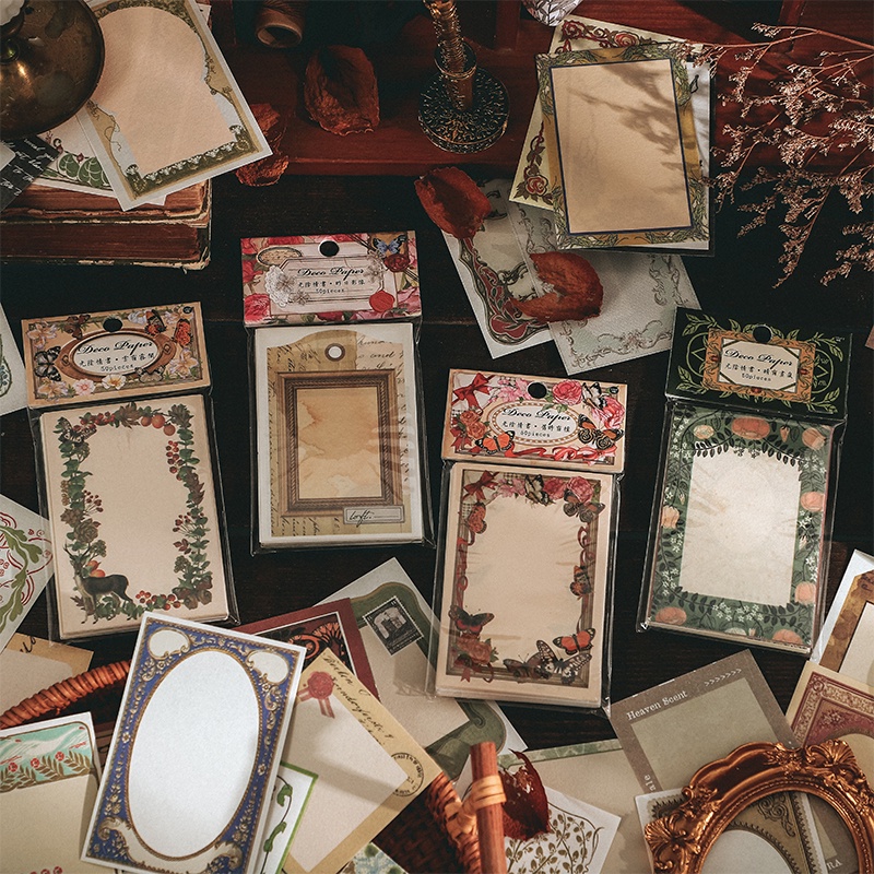 Set 50 Tờ Giấy Ghi Chú Họa Tiết Làng Quê Junk Journal Sáng Tạo DIY