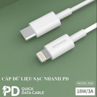 Cáp sạc SENDEM M26 TypeC to Lightning, hỗ trợ sạc nhanh PD 18W 3A cho iphone 11