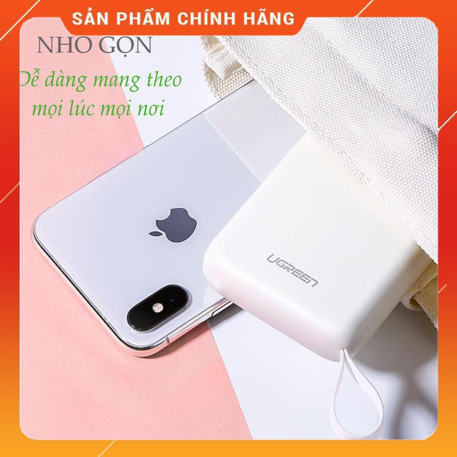 Sạc dự phòng UGREEN PB133 dung lượng 10000mAh, có móc treo tay, 2 cổng sạc usb, 2 cổng