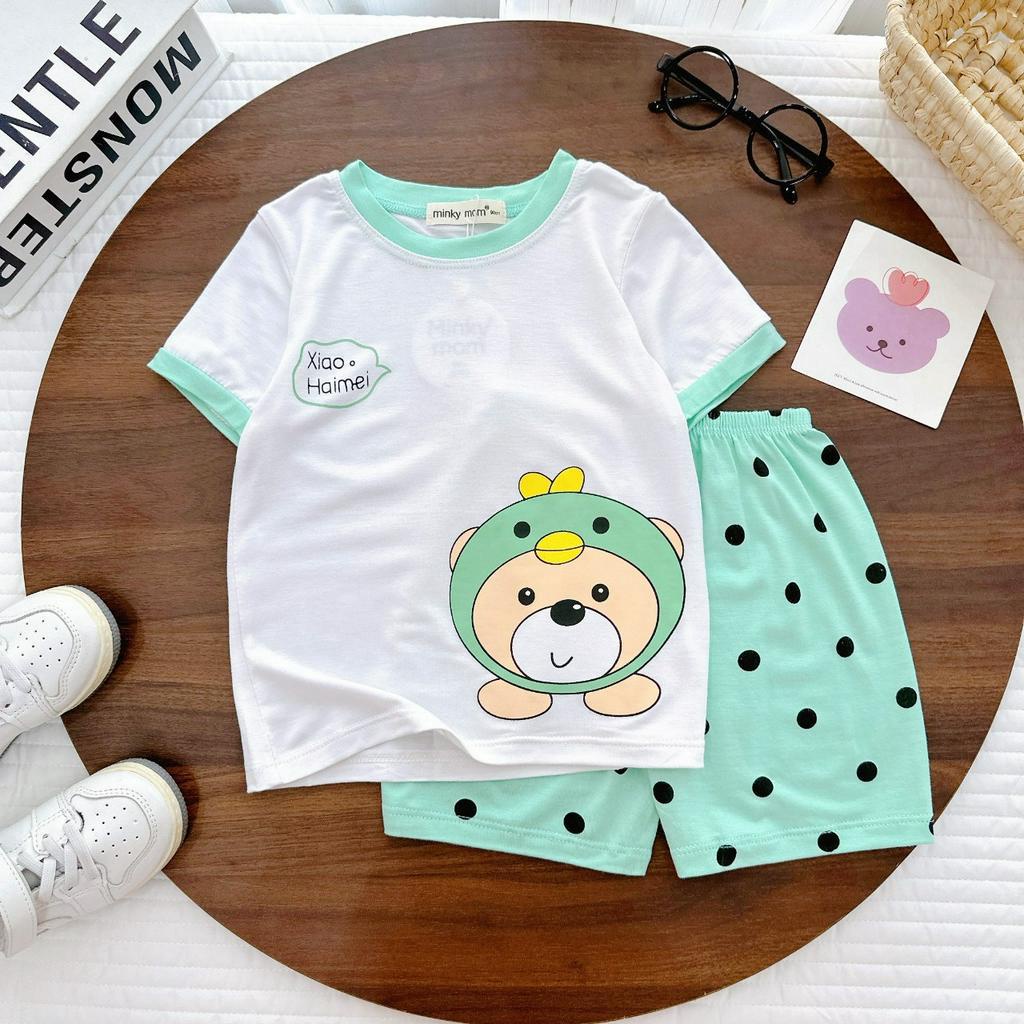 Đồ Bộ MINKY MOM Bé Trai Gái Cộc Tay Thun Lạnh In Hình hoạt hình dễ thương
