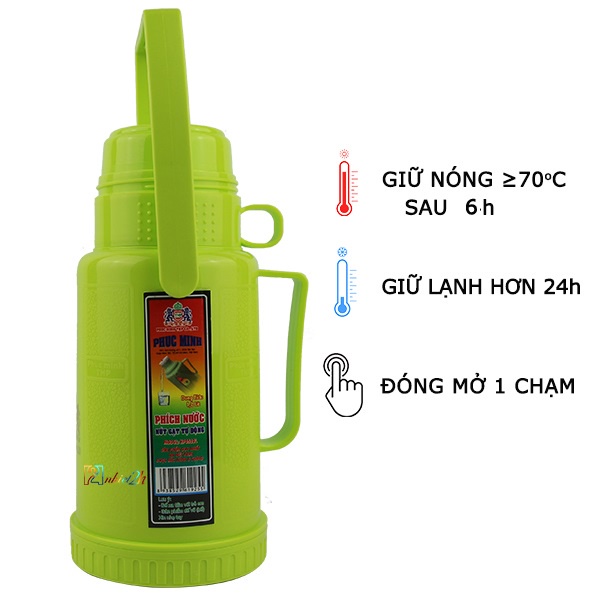Bình thủy 1.2 Lít - Phích nhựa nút gạt tự động 1.2 Lít - HP 0520L - Phúc Minh THP
