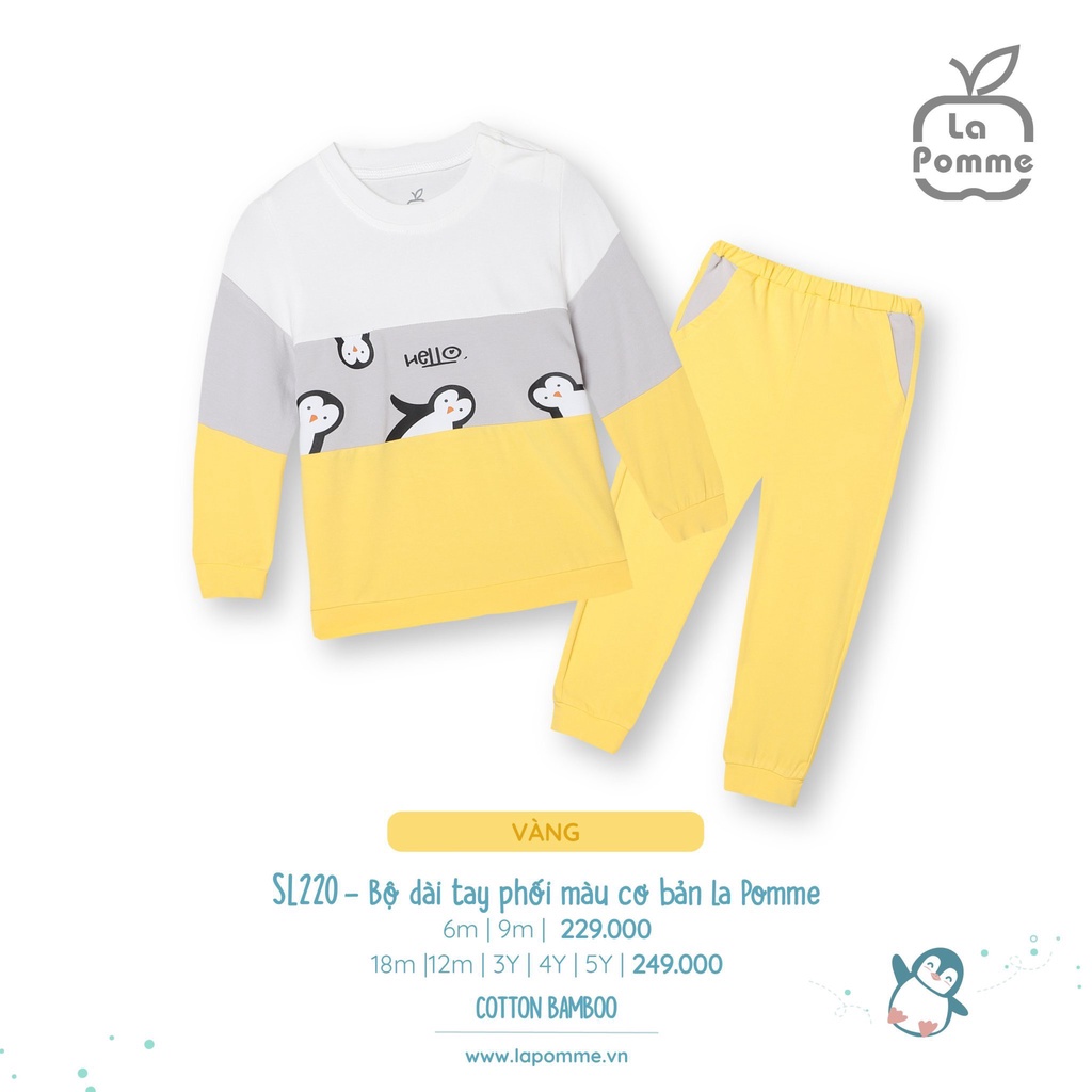 Bộ La Pomme Bamboo cánh cụt 4 con cao cấp dài tay đường kẻ thoáng mát thấm hút tốt bé trai bé gái Sl220 SL178