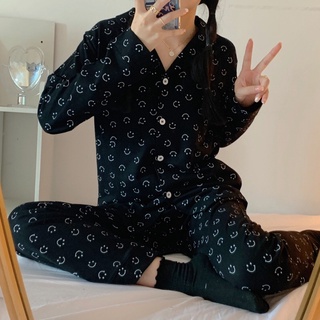 Set đồ ngủ pyjama dài hoạ tiết mặt cười hàn quốc