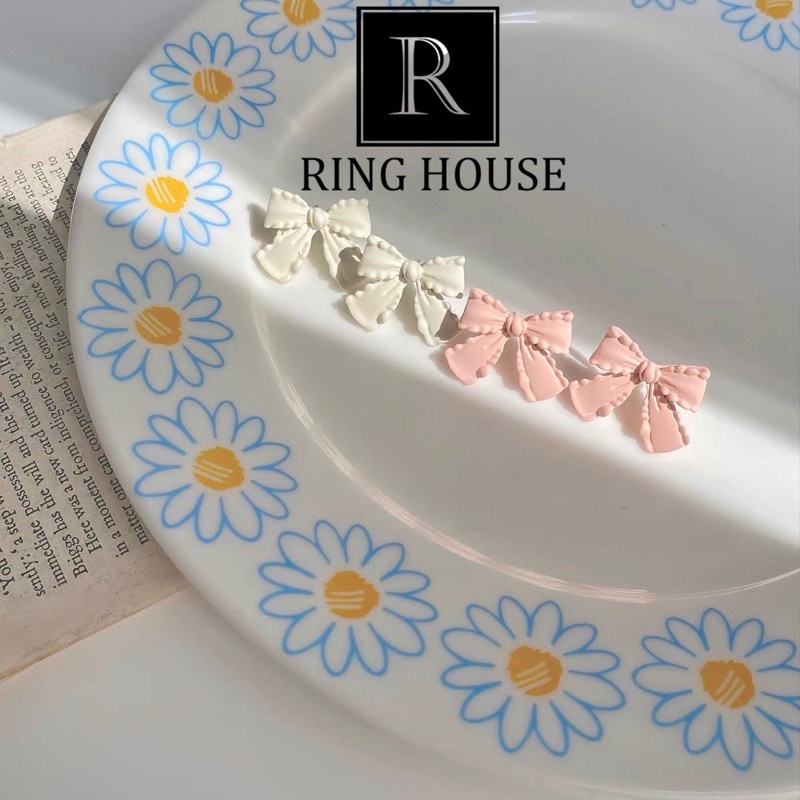 E236 Bông Tai Khuyên Tai Nữ Nơ Xinh Đỏ Đen Trắng Hồng