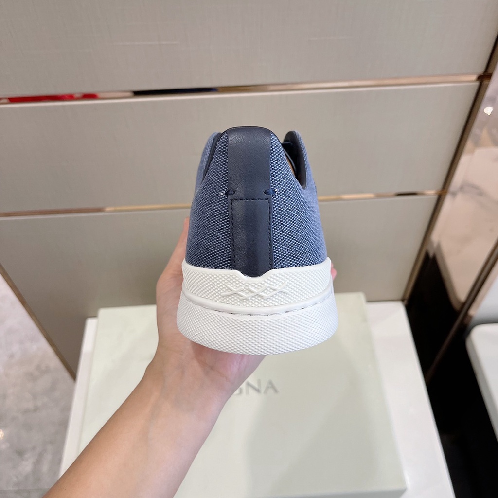 Giày thể thao nam Zegna canvas phối da thật, kiểu dáng đơn giản, tinh tế, thanh lịch