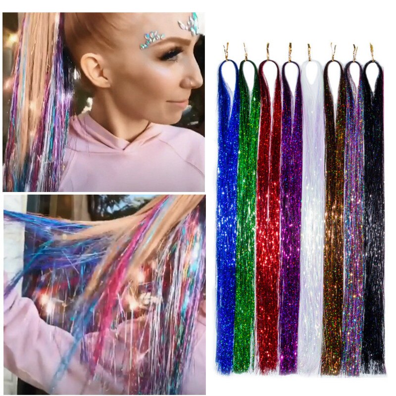 Dây tóc tết dài 100cm-120cm bằng lụa bóng màu cầu vồng phong cách hippie dành cho nữ