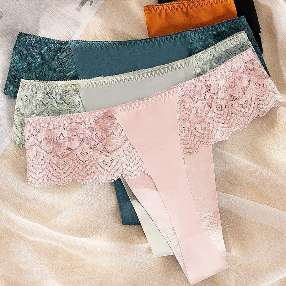 OCEANMAP Quần Lót Lụa Mềm Mại Lưng Thấp Phối Ren Quyến Rũ Cho Nữ