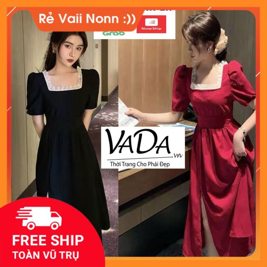 ba Đầm cổ vuông viền ren dự tiệc tay ngắn xinh đẹp dễ thương cho đi chơi, đi đám cưới cao cấp - Thời Trang VADA - D70 ka