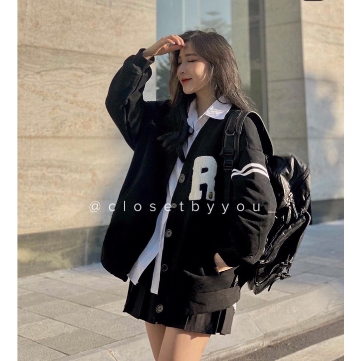 Áo khoác cardigan nỉ bông thêu R ( Ảnh thật ) | BigBuy360 - bigbuy360.vn