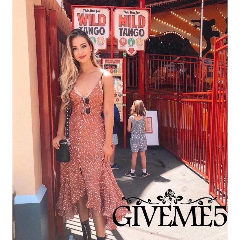 Đầm 2 dây dài dáng rộng họa tiết chấm bi xinh xắn  dành cho nữ