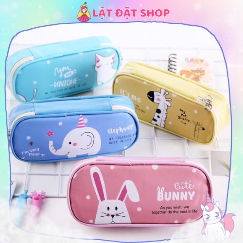 🌸 Hộp bút animal bằng da chống nước - Hộp bút động vật thỏ/voi/ hươu cao cổ/ mèo 🌸