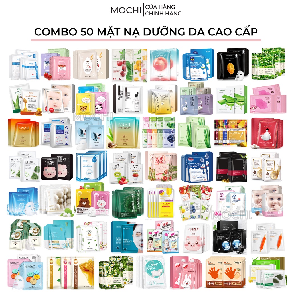 COMBO 50 Mặt Nạ Dưỡng Da Cao Cấp l Cấp Ẩm Trắng Da Giảm Mụn Thải Độc Mask Giấy Nội Địa Trung Bioaqua Bisutang MOCHI SHOP