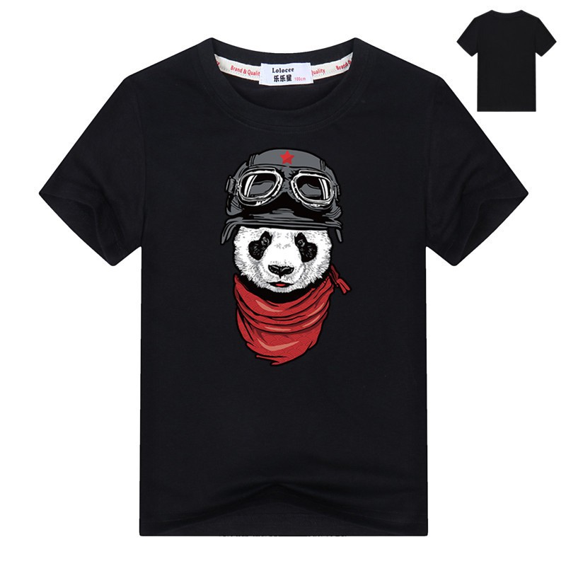 Con trai Panda Panda quân đội in áo thun trẻ em ngắn tay cơ bản mát mẻ ngọn tee