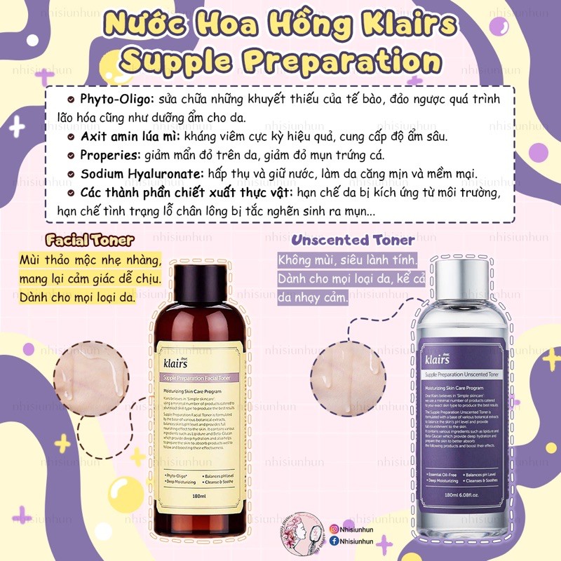 Nước hoa hồng Klairs Supple Preparation Facial Toner và Supple Preparation Unscented Toner