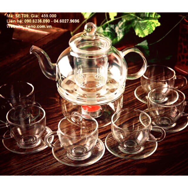 Combo bộ ấm trà thuỷ tinh 600ml