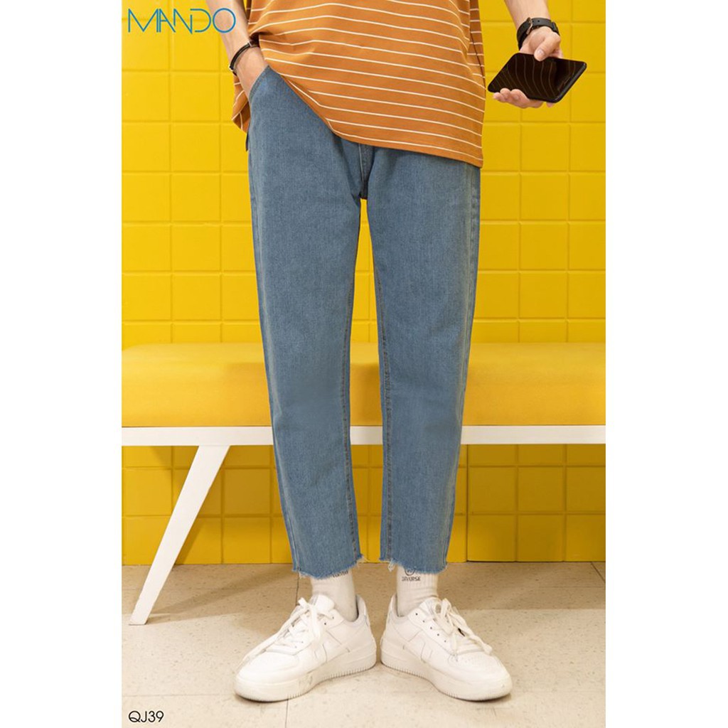 Quần Jean Baggy Nam MANDO Xanh Nhạt Chất Jean Cao Cấp Ống Suông Form Rộng Basic Unisex Thời Trang Hàn Quốc QJ39 | BigBuy360 - bigbuy360.vn