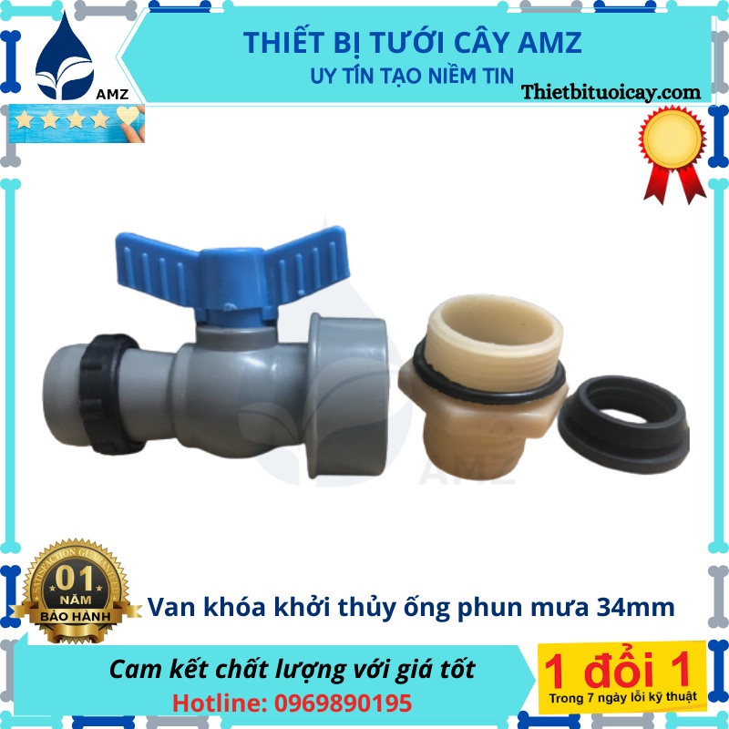 Van khóa khởi thủy ống dẹt - phun mưa 34mm + Zoong cao su và phụ kiện