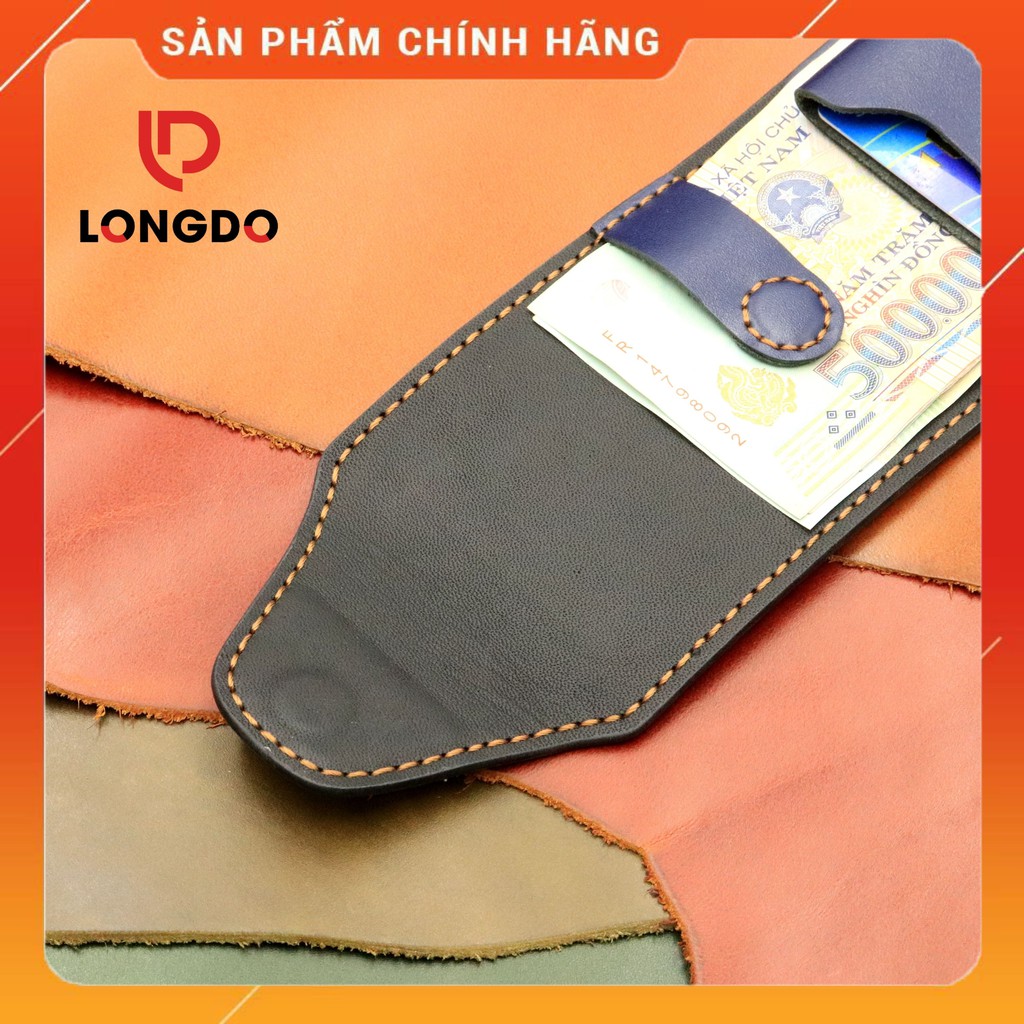 Ví Sen 5 Cao Cao Cấp - Cam Kết 100% Da Bò Thật - Ví Nam Mini Màu Xanh Navy Hàng Chính Hãng Thương Hiệu Longdo Leather