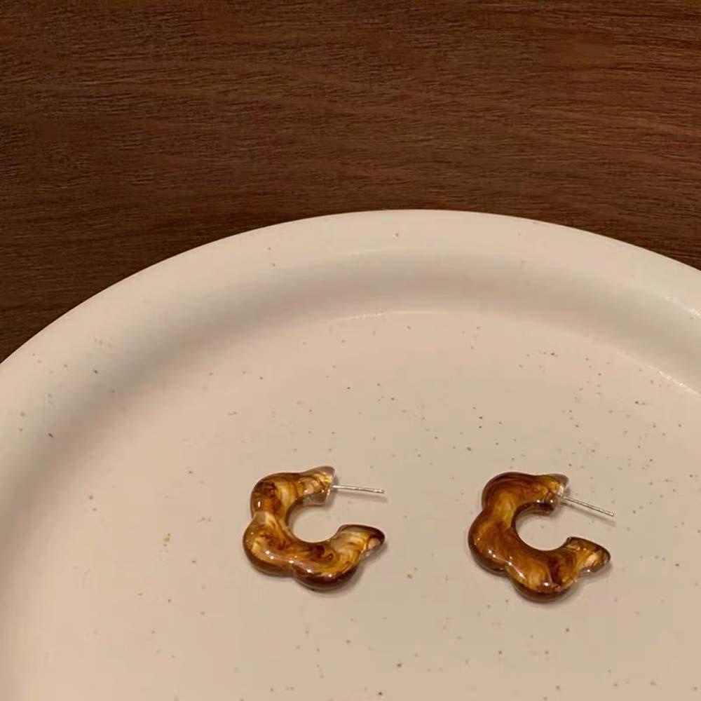 Khuyên Tai Hình Chữ C Màu Caramel Đơn Giản Thời Trang Cho Nữ