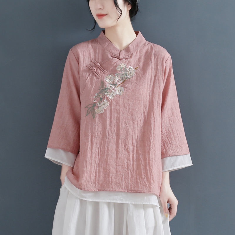 ☻ L O T U S ☻ Áo Kiểu Sườn Xám Thêu Hoa Plus Size CAL1757