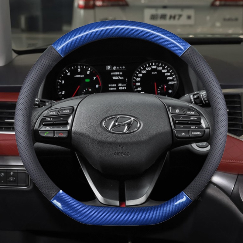 Bọc Vô Lăng Xe Hơi Bằng Da Sợi Carbon Chống Trượt 38cm Cho Hyundai i30 kona i10 i35 elantra santa fe