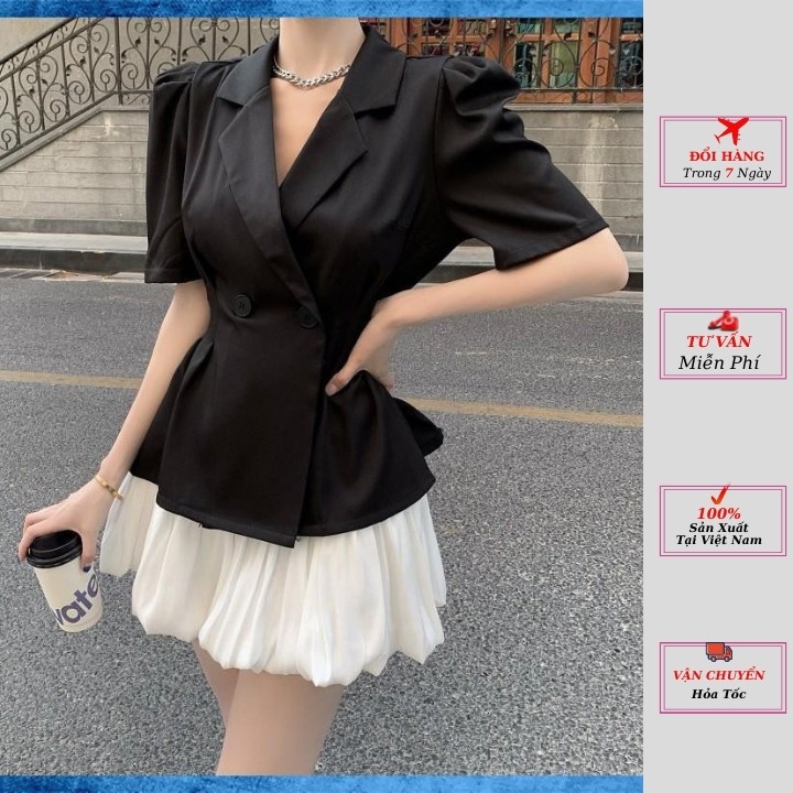 set áo vest nữ chân váy xòe màu trắng đen chuẩn hàng loại 1 cao cấp kiểu dáng hàn quốc phong cách YoLo-Fashion