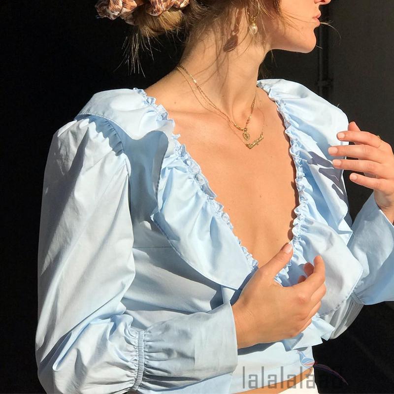 Áo thun nữ tay dài cổ chữ V thời trang quyến rũ | BigBuy360 - bigbuy360.vn