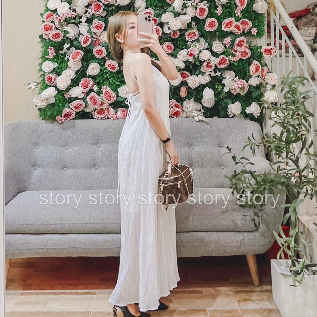 Đầm maxi cổ yếm hở lưng,  Đầm Midi Ren cổ yếm xoè rộng | BigBuy360 - bigbuy360.vn