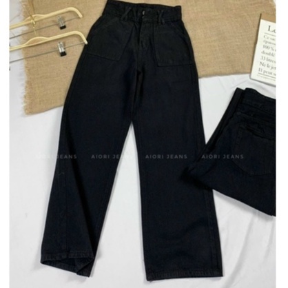 Quần Jeans Nữ Aiori Ống Rộng Lưng Cao 2 Nút Jean Ống Suông Trơn Lai Cuốn Phong Cách Thời Trang Hàn Quốc_Mã 62