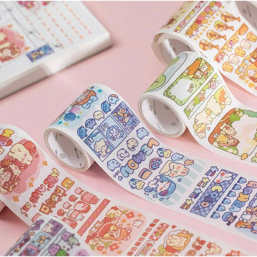 Cuộn 3m washi tape sticker cán bóng nổi chủ đề nhật kí hằng ngày, dùng làm DIY, trang trí sổ tay planner, scrapbook