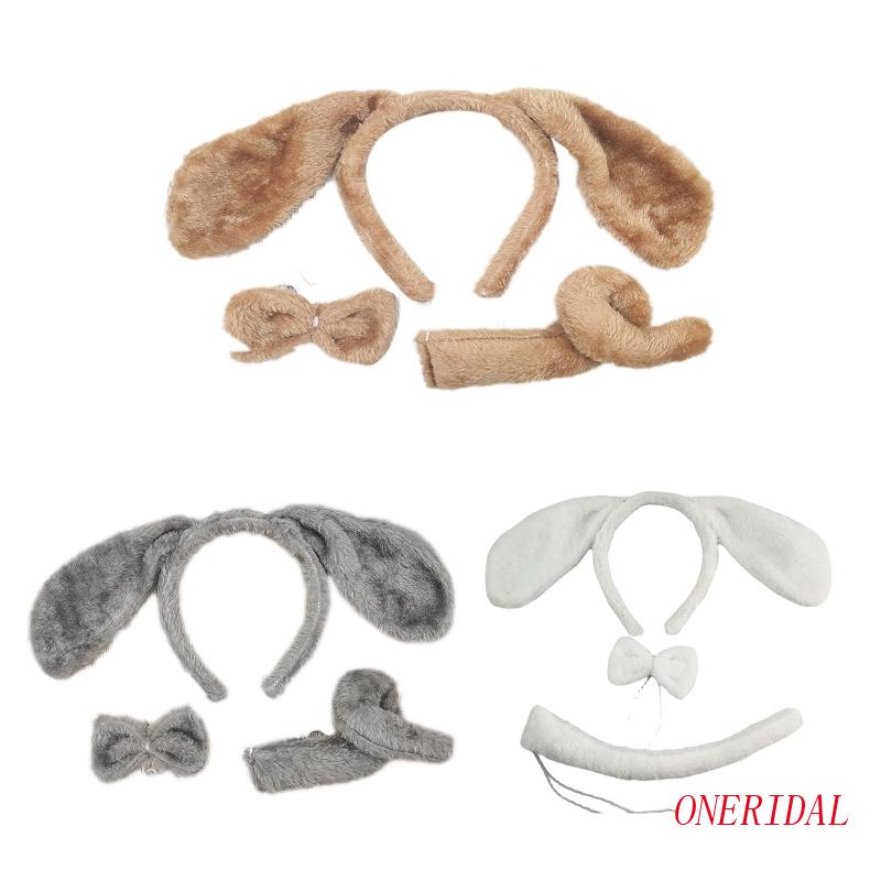 Băng Đô Cài Tóc Hình Tai Thú + Nơ + Đuôi Cho Cún Cưng