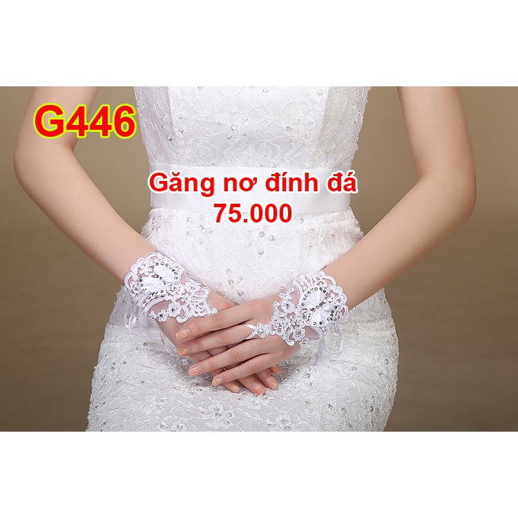 Găng tay cô dâu đẹp đính nơ xỏ ngón mẫu mới 2022 Giangpkc