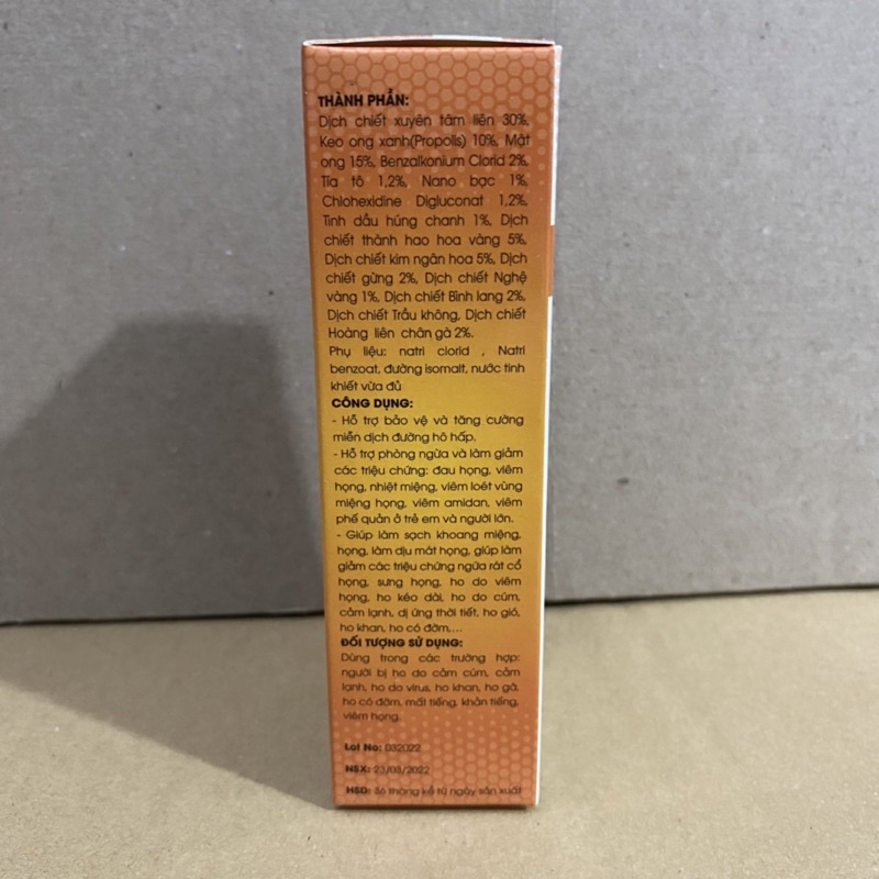 XỊT HỌNG KEO ONG NANO BẠC - Chai 30ml -giảm ho ,đau ngứa rát họng - Xịt họng keo ong xanh - Xịt họng keo ong Cotechpharm
