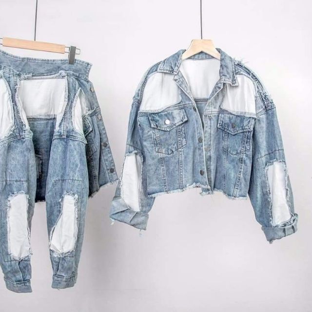 Khoác jean croptop rách freesize dưới 58kg