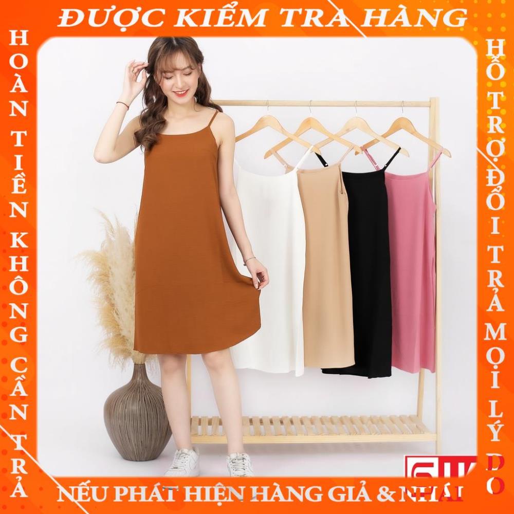 Váy 2 dây dài suông chất đũi lụa trơn basic nữ - VX01 shopamei