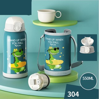 Bình nước giữ nhiệt trẻ em inox 304 bình nước cho bé kèm túi đựng 550ml