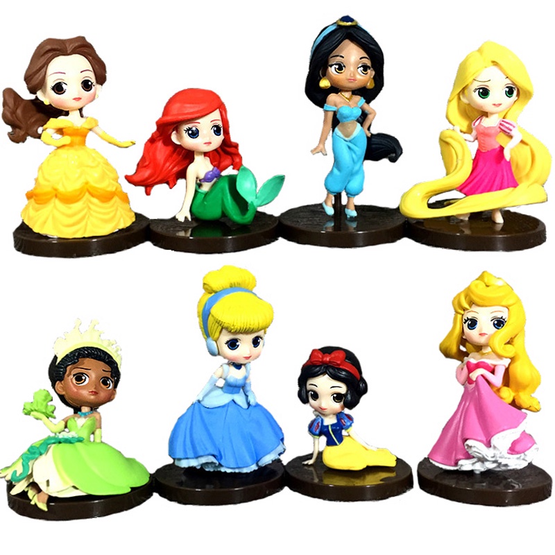 Bộ 8 Mô Hình Công Chúa Ariel Aurora Jasmine Rapunzel Tiana Belle Cinderella