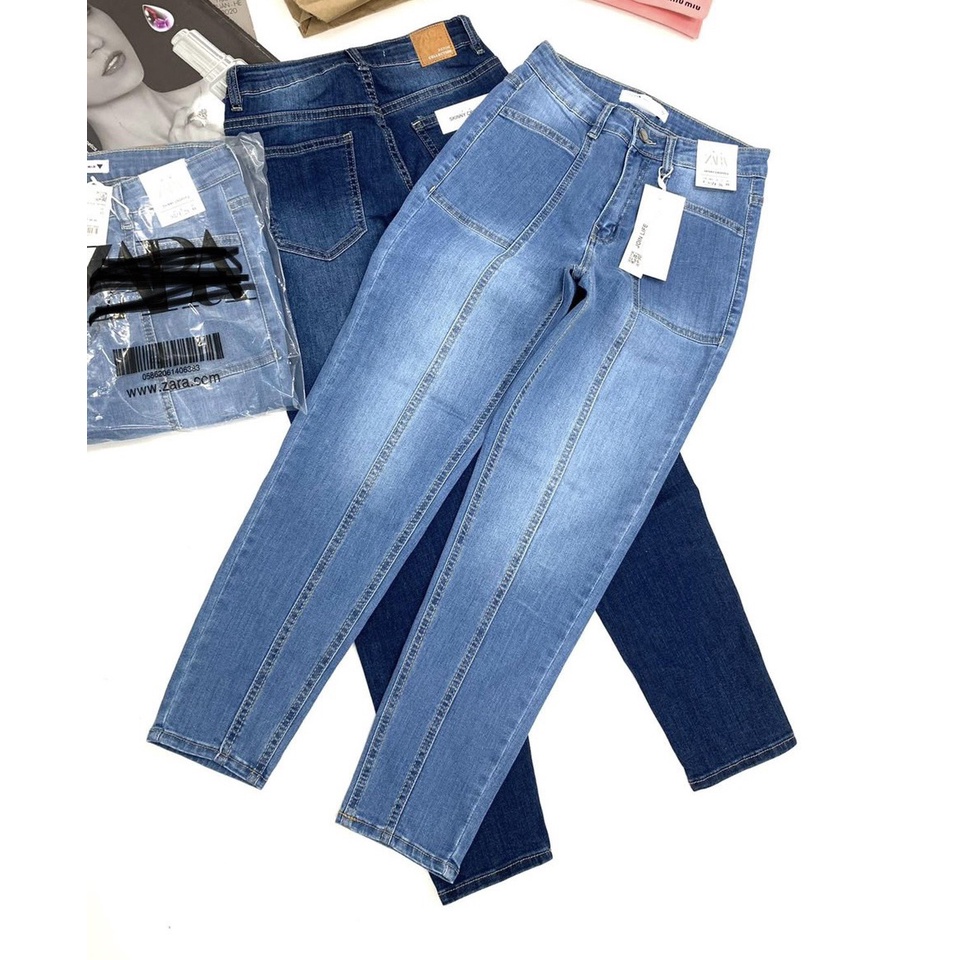 Quần baggy jean nữ lưng cao kiểu sọc, quần bò nữ ống đứng co giãn nhẹ NPQ028