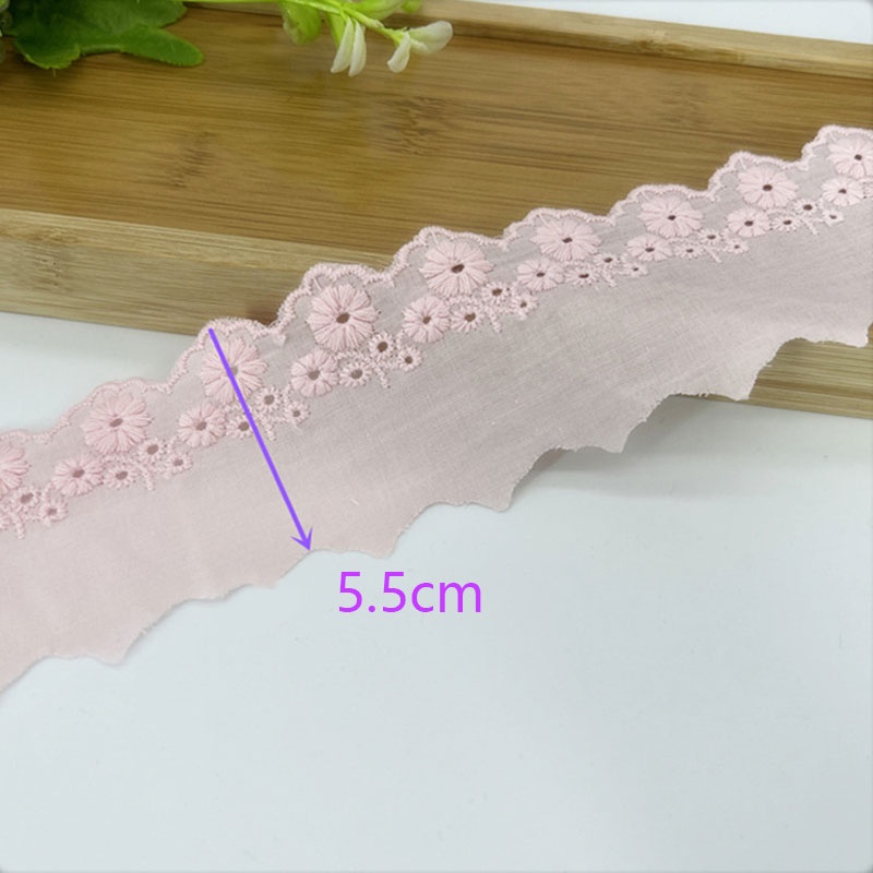 Dải Dây Ren Cotton 5.5cm Thêu Hoa Hồng Màu Sắc Đa Dạng Trang Trí Thủ Công 1 Yard  trang trí ren
