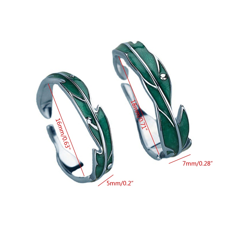 Set 2 Nhẫn Hình Chiếc Lá Màu Xanh Lá Đơn Giản Ngọt Ngào Dành Cho Cặp Đôi