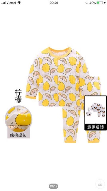 Bộ cotton giấy dài tay hoạ tiết siêu cute