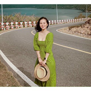 ⚡️BÁN SỈ⚡️Đầm cổ vuông dài màu xanh chuối